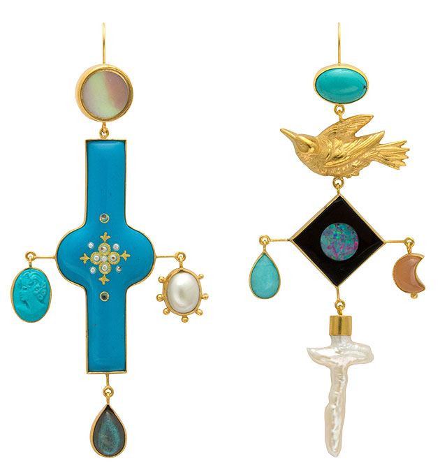 Grainne Morton antique enamel and bird earrings