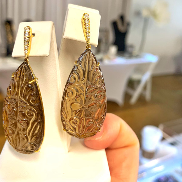 Ri Noor carved smoky topaz earrings