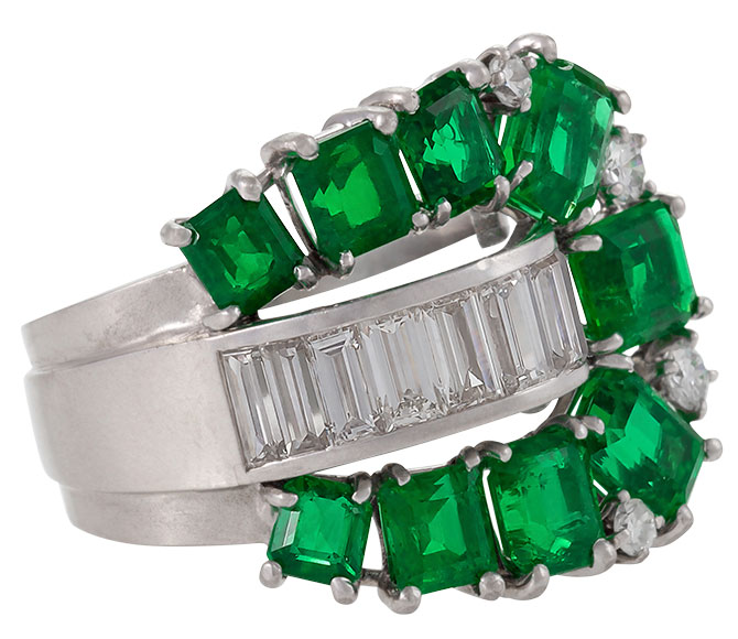 1930s deco emerald buckle ring