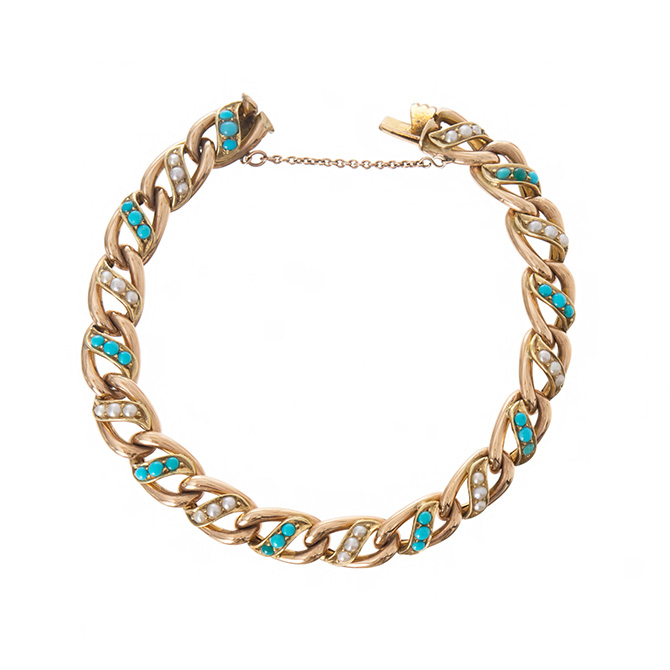 Ariel Gordon Victorian gold and turquoise and pearl bracelet