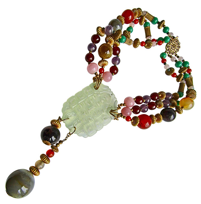 Miriam Haskell jadeite necklace with rose quartz agate beads