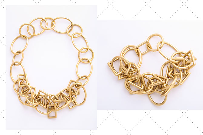 ALVR gold geometric link bracelet and necklace