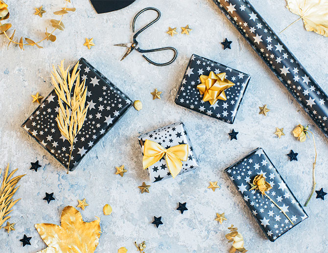 gold and black gift wrap