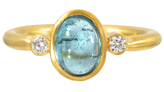 JS Noor blue tourmaline cabochon ring