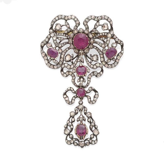 Dihann Carroll ruby and diamond brooch