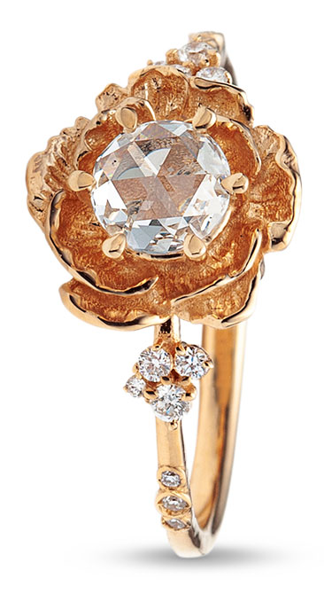 Sofia Zakia rose cut diamond paeonia ring