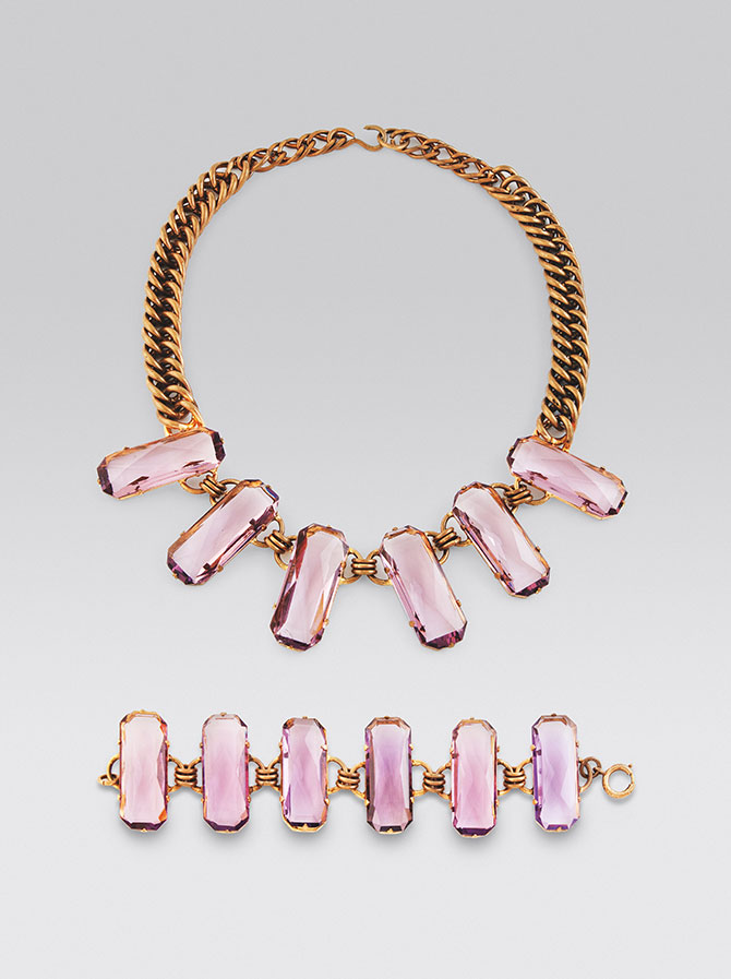 Pink glass stone bracelet and necklace set