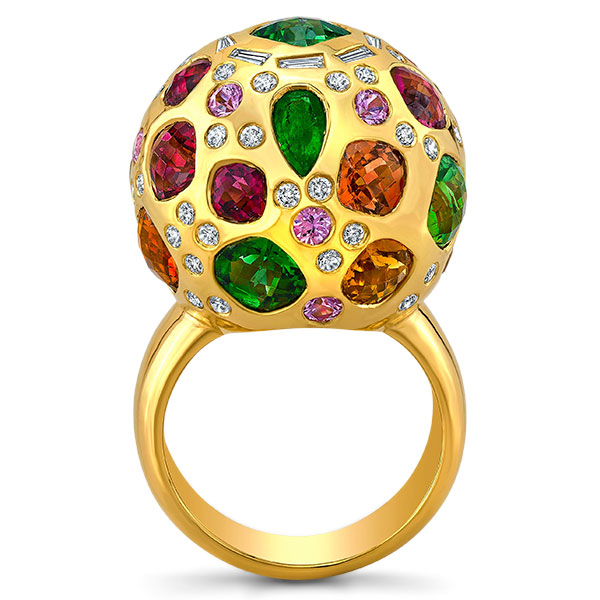 Dorian and Rose golden globe gemstone ring