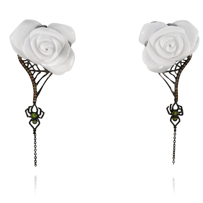 Lydia Courteille rose and spider earrings