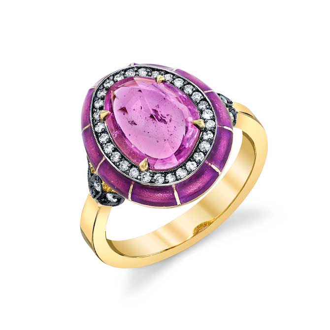 Lord Jewelry pink sapphire ring pink enamel
