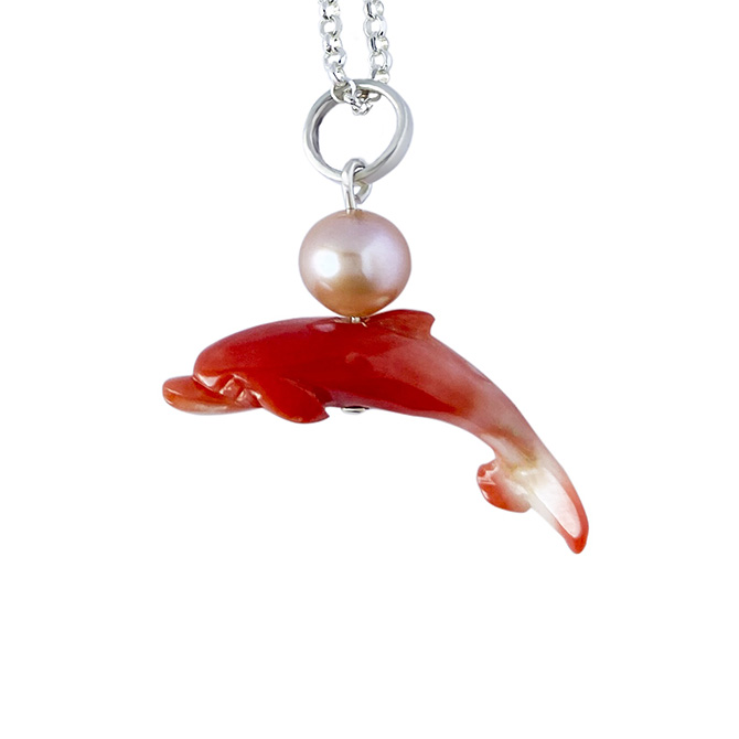 Maisonette coral dolphin pendant
