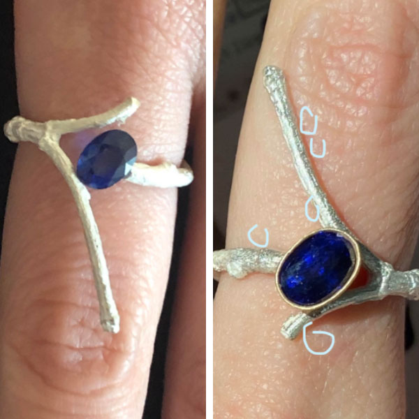 Balefire Goods sapphire ring in progress