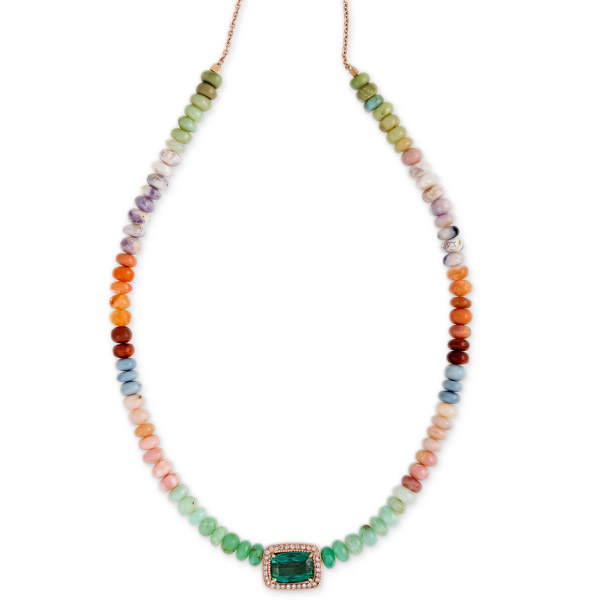 JACQUIE AICHE TURQUOISE THUNDERBIRD ON RAINBOW BEADED NECKLACE