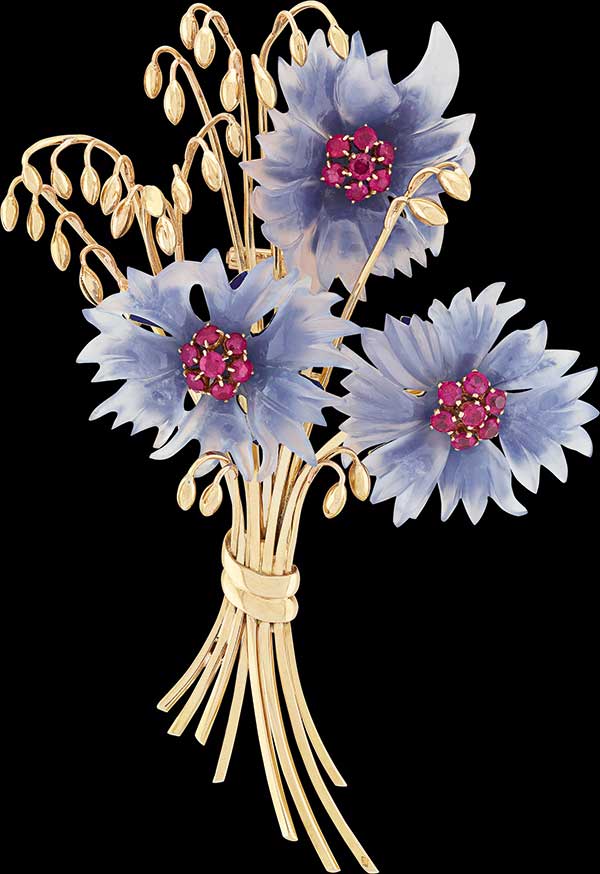Van Cleef Arpels cornflowers bouquet clip