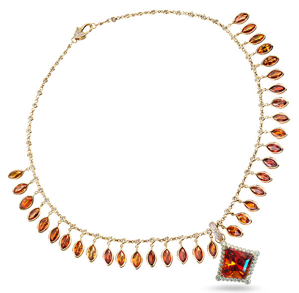 Erica Courtney featherette orange sapphire citrine necklace