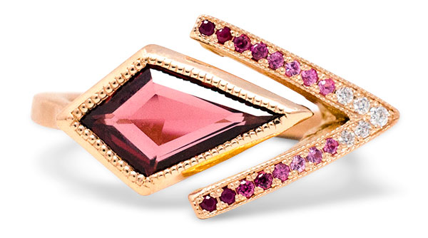 Jennifer Dawes mozambique garnet pink sapphire blockette chevron ring