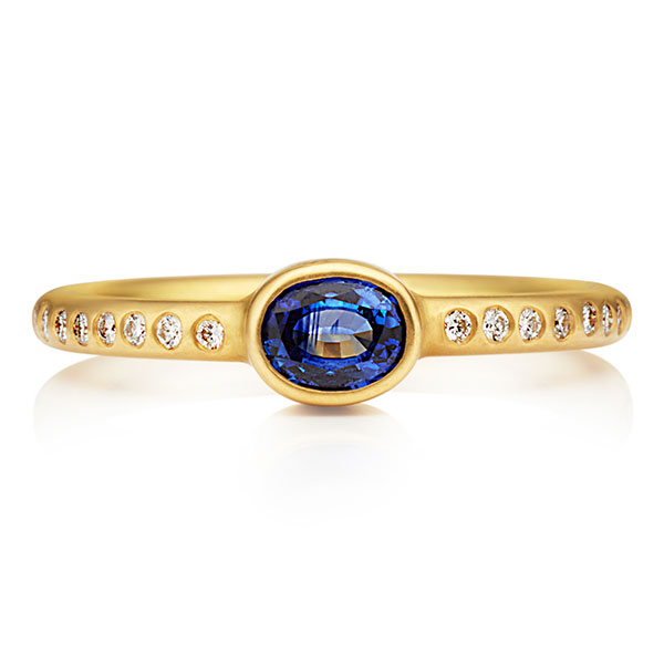 Reinstein Ross Hoopstock ring with blue sapphire and diamonds