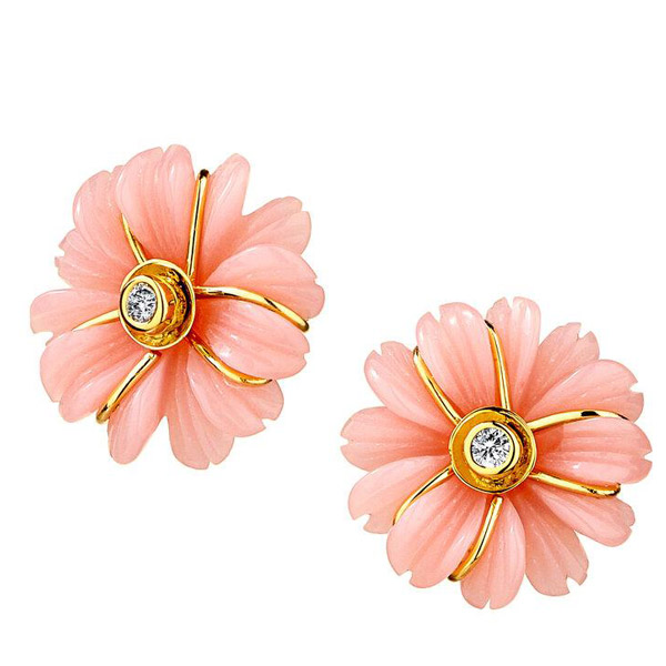Syna pink opal flower earrings