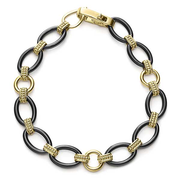 Lagos 18k Caviar gold and black link bracelet