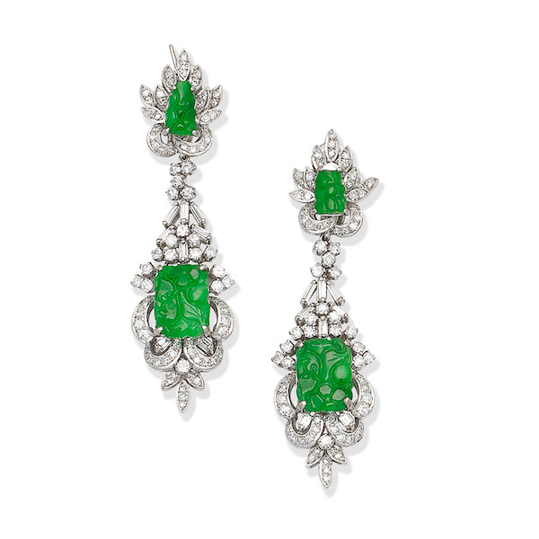 Bonhams Joan Collins jade and diamond earrings