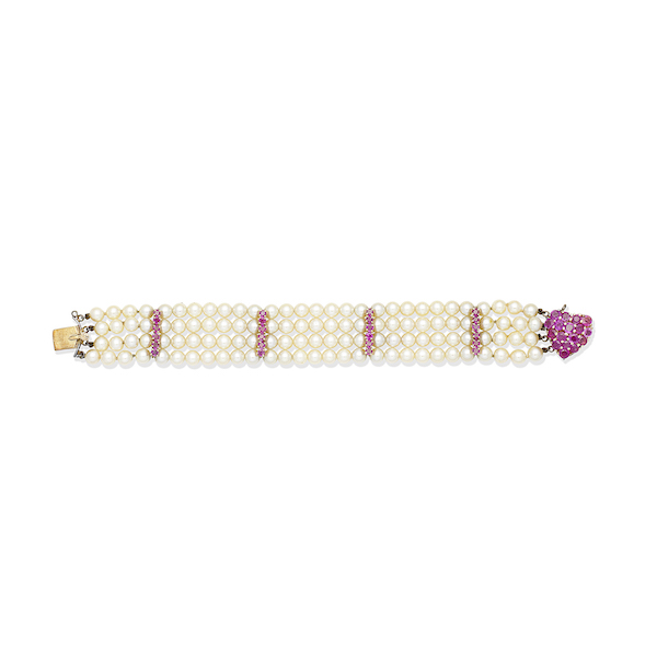 Bonhams Joan Collins pearl and ruby bracelet