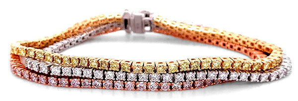 Colored Diamonds triple joy yellow pink white bracelet