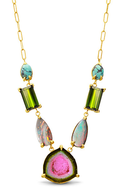 Colored Stones Just Jules tourmaline black opal turquoise necklace