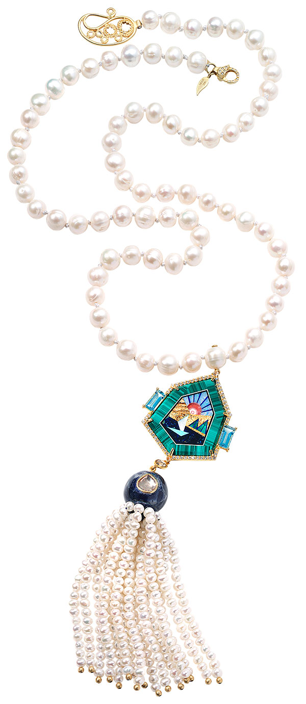Coomi affinity pearl strand necklace with inlay