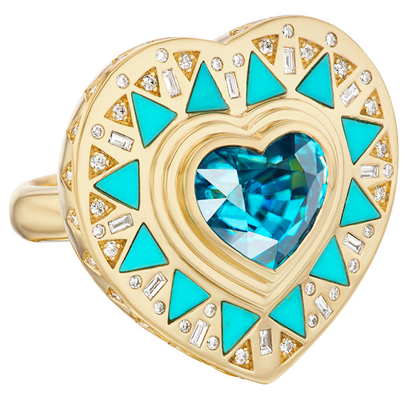 Harwell Godfrey blue zircon turquoise heart ring