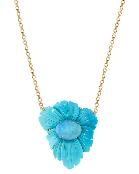 Irene Neuwirth turquoise boulder opal tropical flower necklace