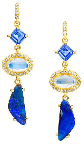 Lauren K gemma tanzanite moonstone boulder opal earrings