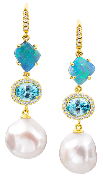 Lauren K gemma opal zircon pearl diamond earrings