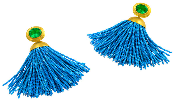 Loren Nicole x Muzo turquoise emerald tassel earrings