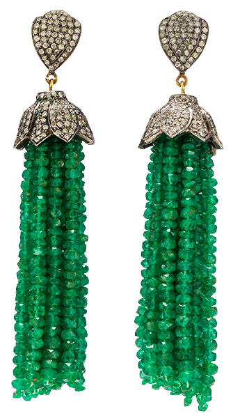 Modern Moghul padma emerald tassel earrings