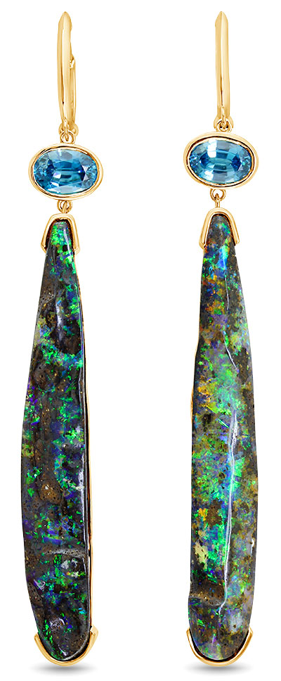 Parle Australian boulder opal blue zircon earrings