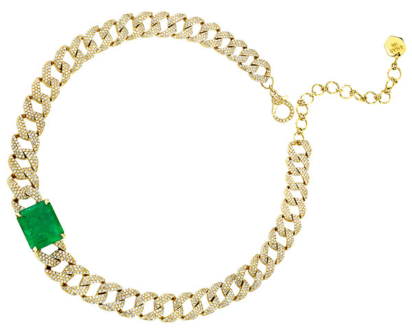 Shay emerald solitaire pave geo link nekclace