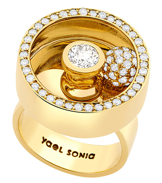 Yael Sonia perpetual motion spinning diamond ball ring