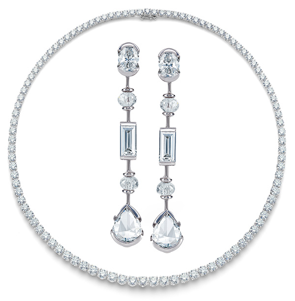 De Beers eternity line necklace and swan lake earrings