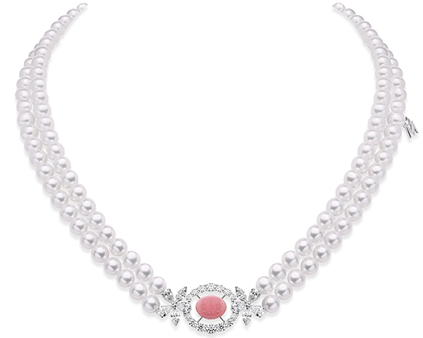 Mikimoto double akoya strand with conch pearl and diamond