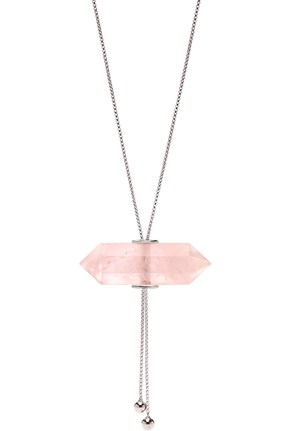 GemWater pendant Double Point Rose Quartz White Rhodium