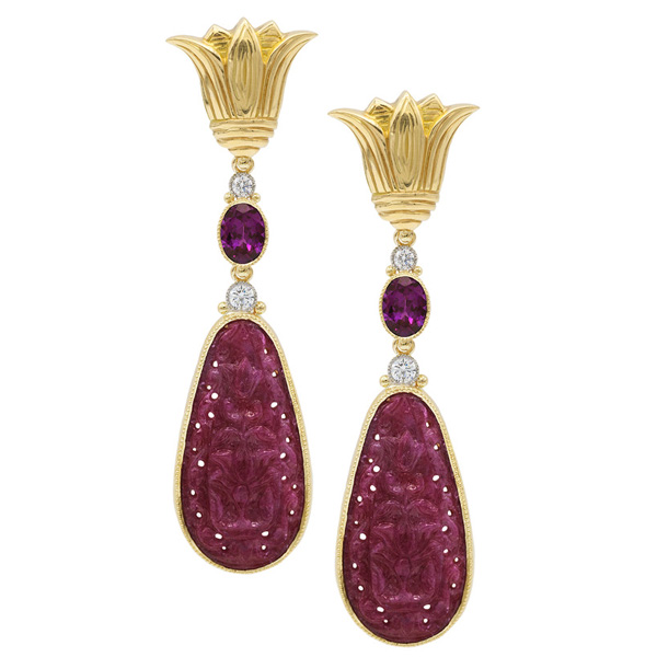Featherstone ruby lotus earrings