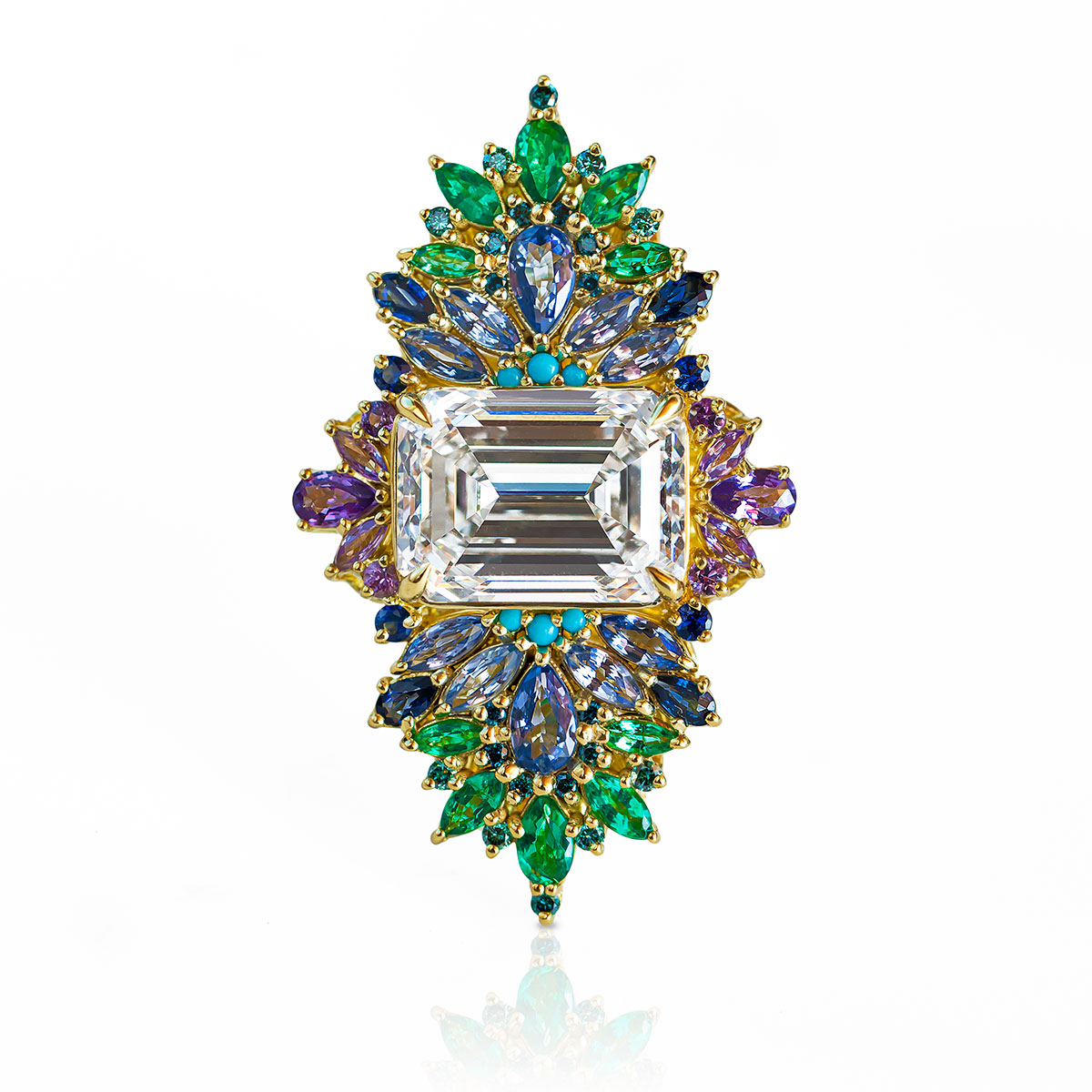 Maggi Simpkins Peacock diamond emerald sapphire ring