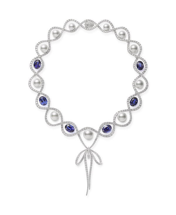 Mikimoto bow sapphire pearl necklace