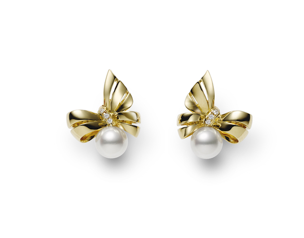 Mikimoto gold bow earrings
