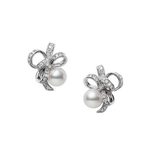 Mikimoto pearl diamond bow earrings