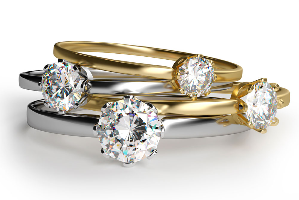 Stack of diamond solitaire rings