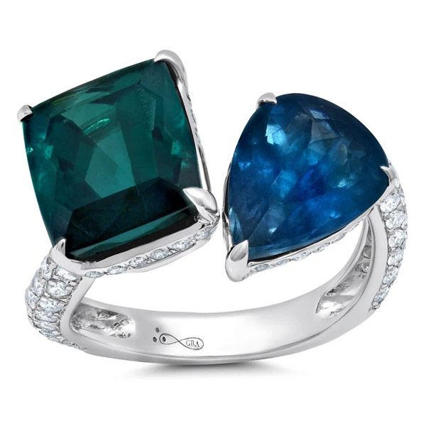 Graziela indicolite and aquamarine ring