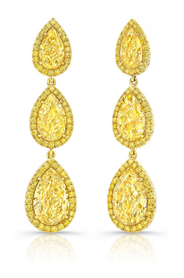 Rahaminov yellow triple diamond drop earrings