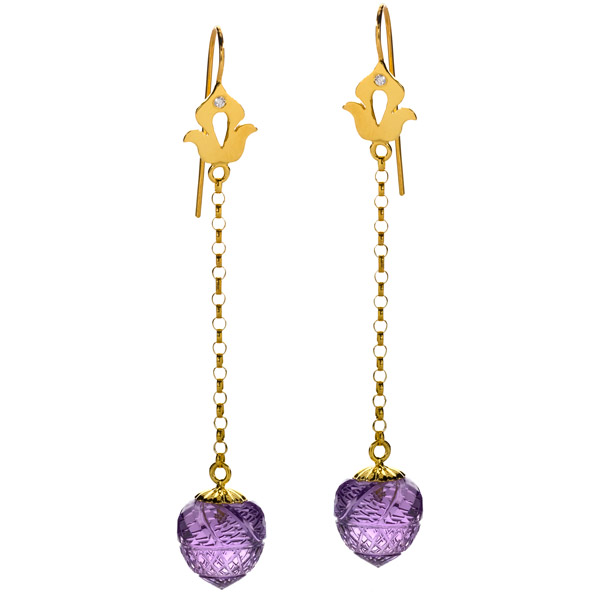 Shamila Jiwa amethyst Minaret earrings