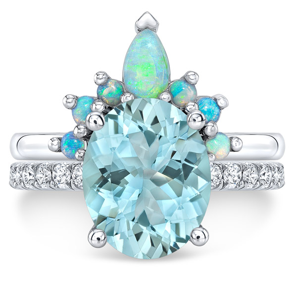 18ct White Gold, Green Beryl, Diamond & Sapphire Ring | Matthew Ely  Jewellery